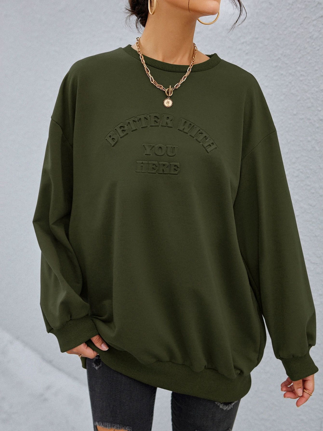 Damen lässiger Sweatshirt mit eingeprägtem Schriftzug Drune