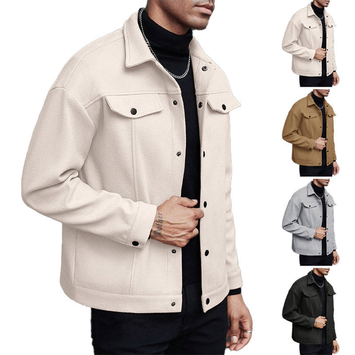 Herren Overshirt-Jacke im Trucker-Stil mit Wollmix-Optik und Druckknöpfen Drune