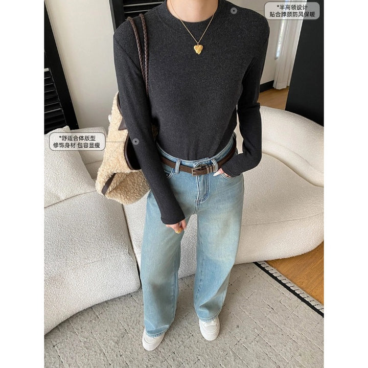 Damen figurbetontes Langarmshirt aus feinem Rippstrick und lässiger Passform Drune