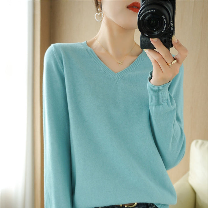 Damen Leichter V‑Ausschnitt Feinstrickpullover aus kaschmirweicher Baumwollmischung mit elastischen Rippbündchen Drune