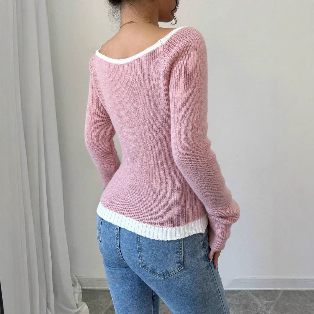 Damen Feinstrickpullover mit kontrastierendem Saum Drune
