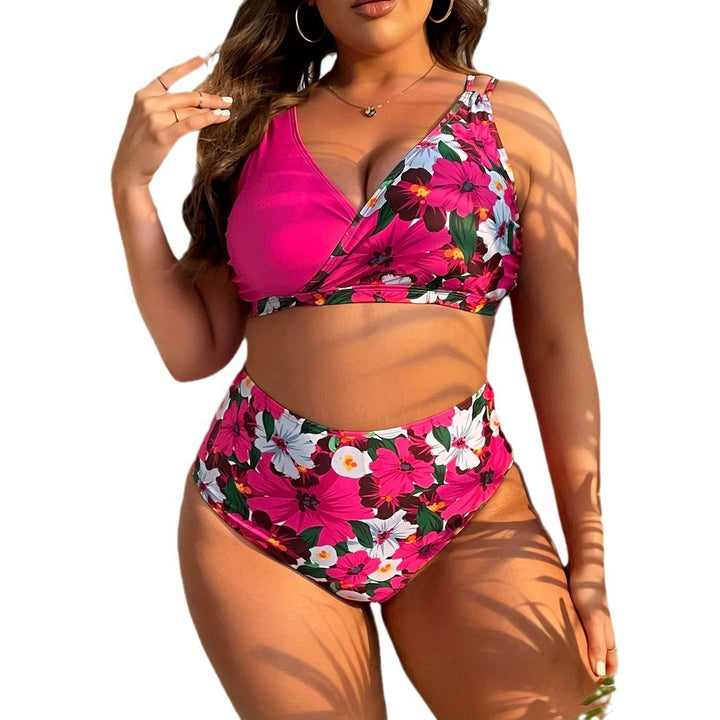 Damen Hochgeschnittenes Floral-Bikini-Set mit Wickeloberteil Drune