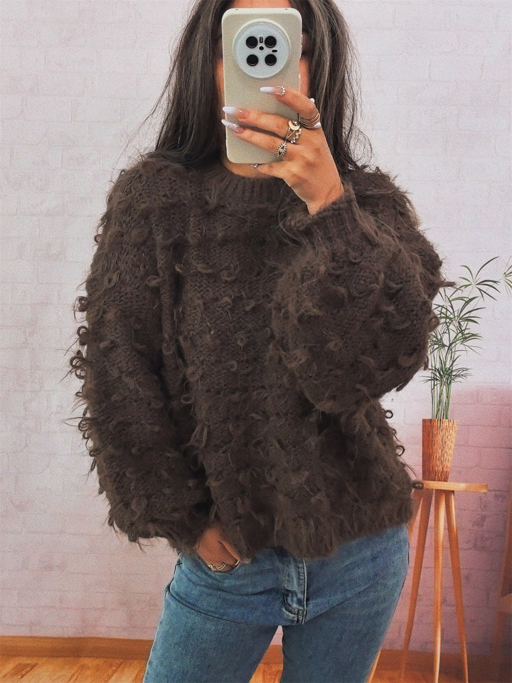 Damen kuscheliger Strickpullover mit strukturierter Oberfläche Drune