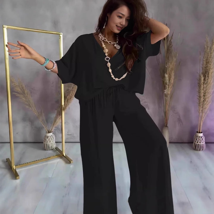 Damen Bequeme Loungewear Kombination mit weit geschnittenem Oberteil und elastischem Bund Drune