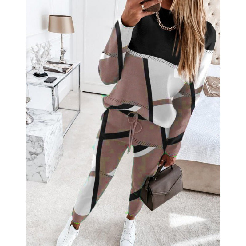 Damen trendy Sweatanzug mit grafischem Muster Drune