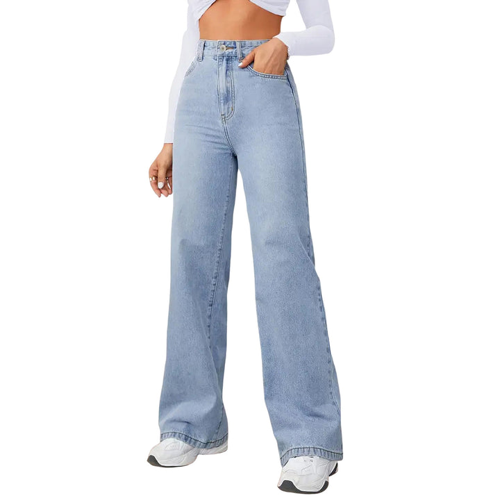 Damen High-Waist Weite-Jeans mit geradem Bein Drune