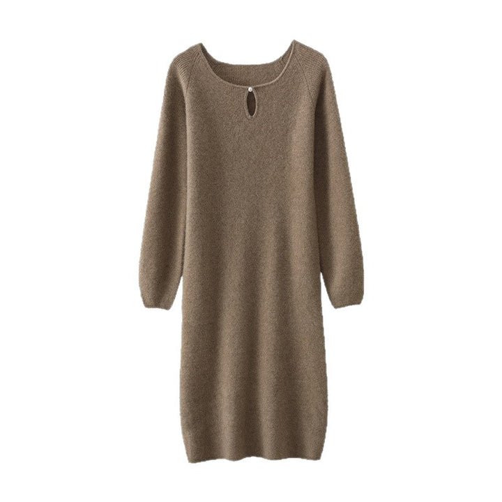 Damen gemütliches Strickkleid mit tiefem Ausschnitt und eleganter Schnittführung Drune