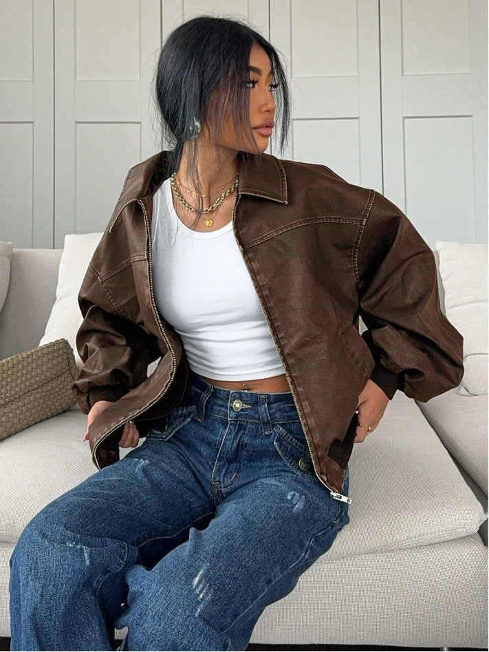 Damen oversized Bomberjacke mit lässigem Schnitt und voluminösen Ärmeln Drune