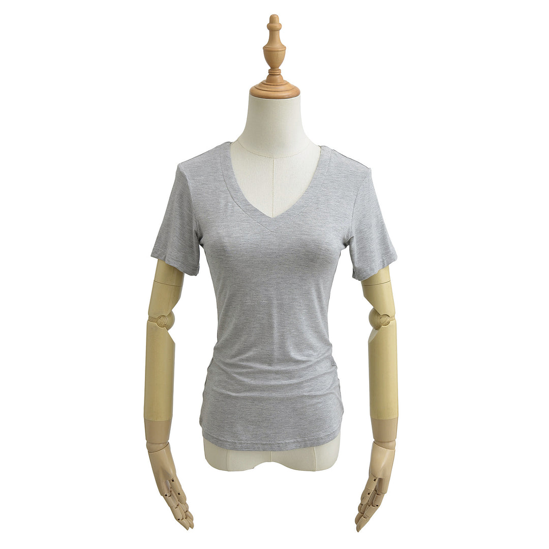 Damen V-Ausschnitt T-Shirt aus atmungsaktiver Baumwollmischung mit lässigem Schnitt Drune