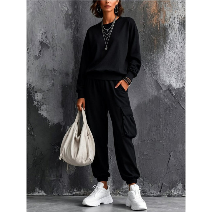 Damen Lounge-Set mit Rundhals-Sweatshirt und Cargo-Jogger aus French-Terry Drune