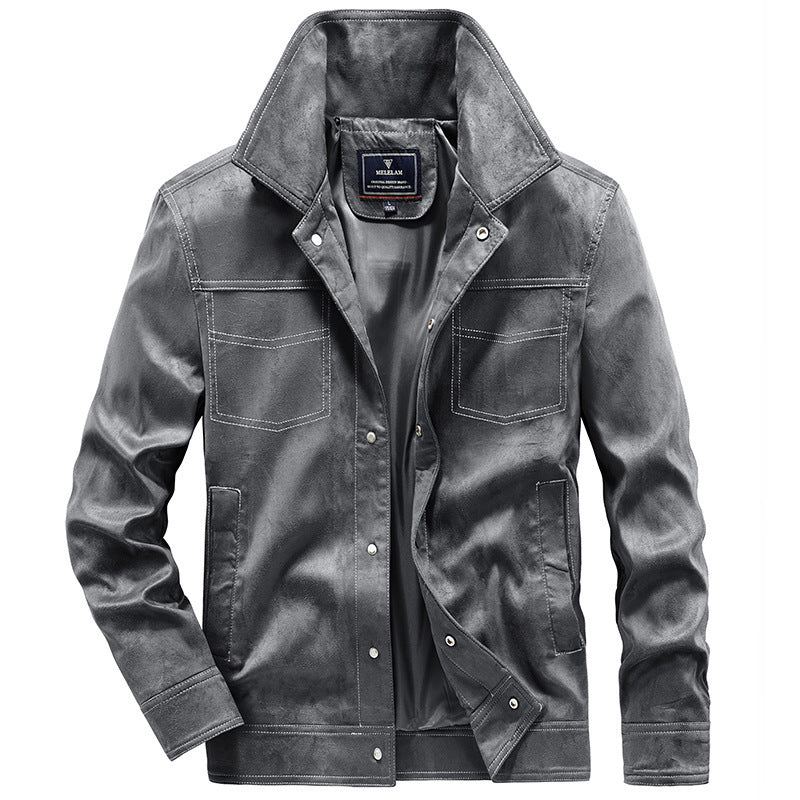 Herren Veloursimitation-Truckerjacke mit Kontrastnähten und Overshirt-Schnitt Drune