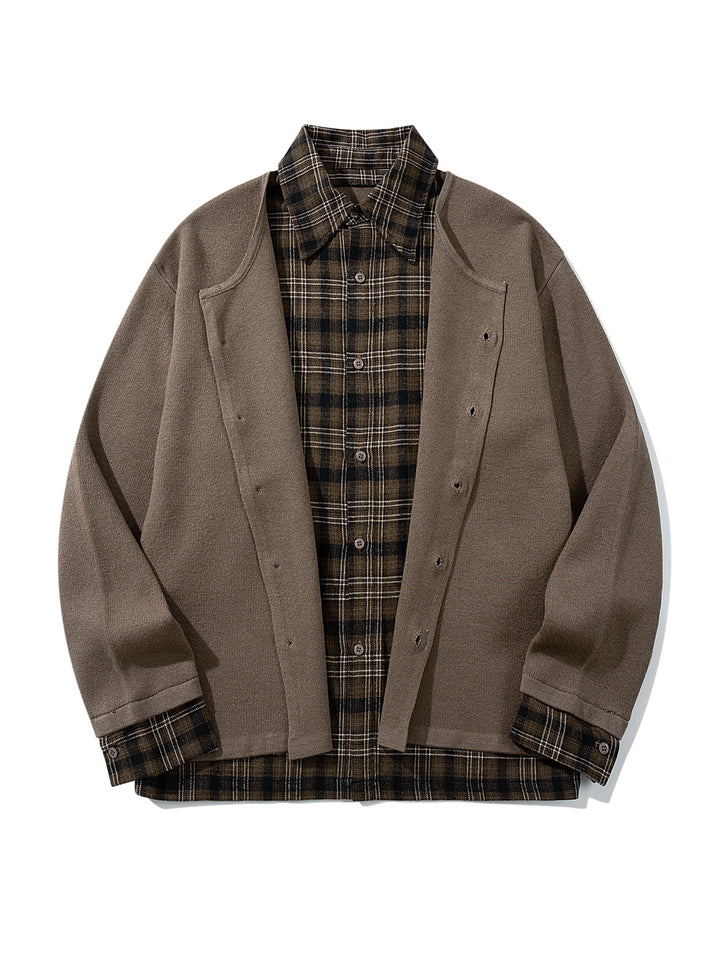 Herren Karierter Flanellhemd-Layer mit offenem Strickcardigan Drune