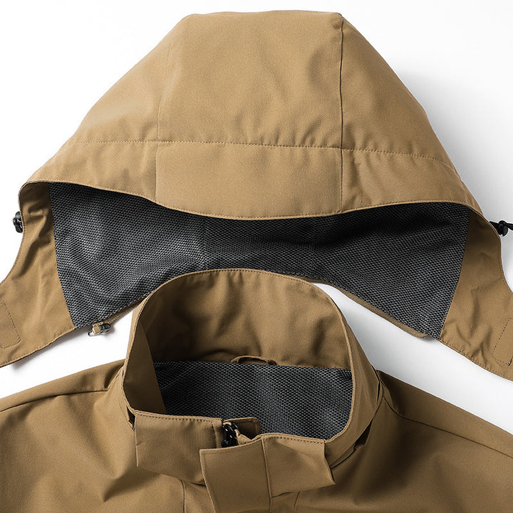 Herren Wasserdichter Tech-Parka mit hohem Stehkragen, verstellbarer Sturmkapuze und getapten Nähten Drune