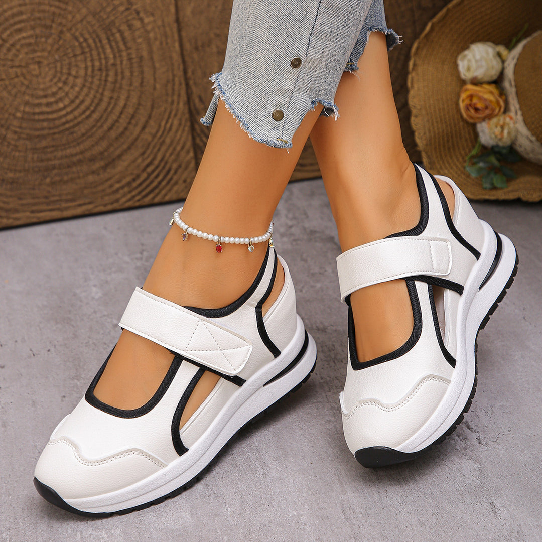 Damen sportliche Slingback-Sneakers mit Klettverschluss und leichter Keilsohle Drune