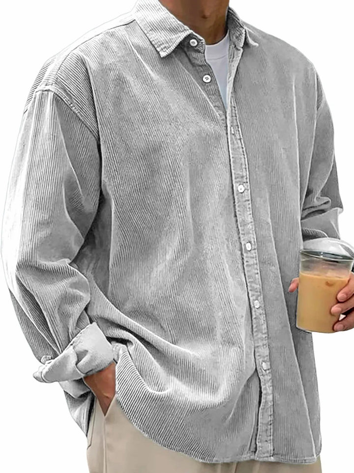 Herren nan langärmliges Oversize-Cordhemd mit Hemdkragen und durchgehender Knopfleiste Drune