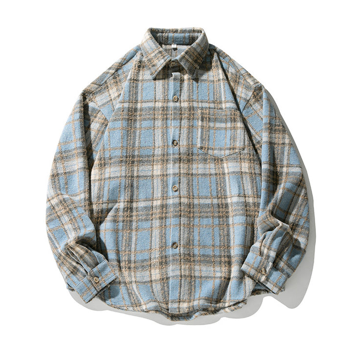 Unisex Overshirt im Wollfleece-Karomuster mit kastigem Schnitt und aufgesetzter Brusttasche Drune