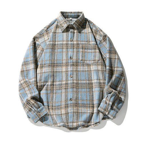 Unisex Overshirt im Wollfleece-Karomuster mit kastigem Schnitt und aufgesetzter Brusttasche Drune