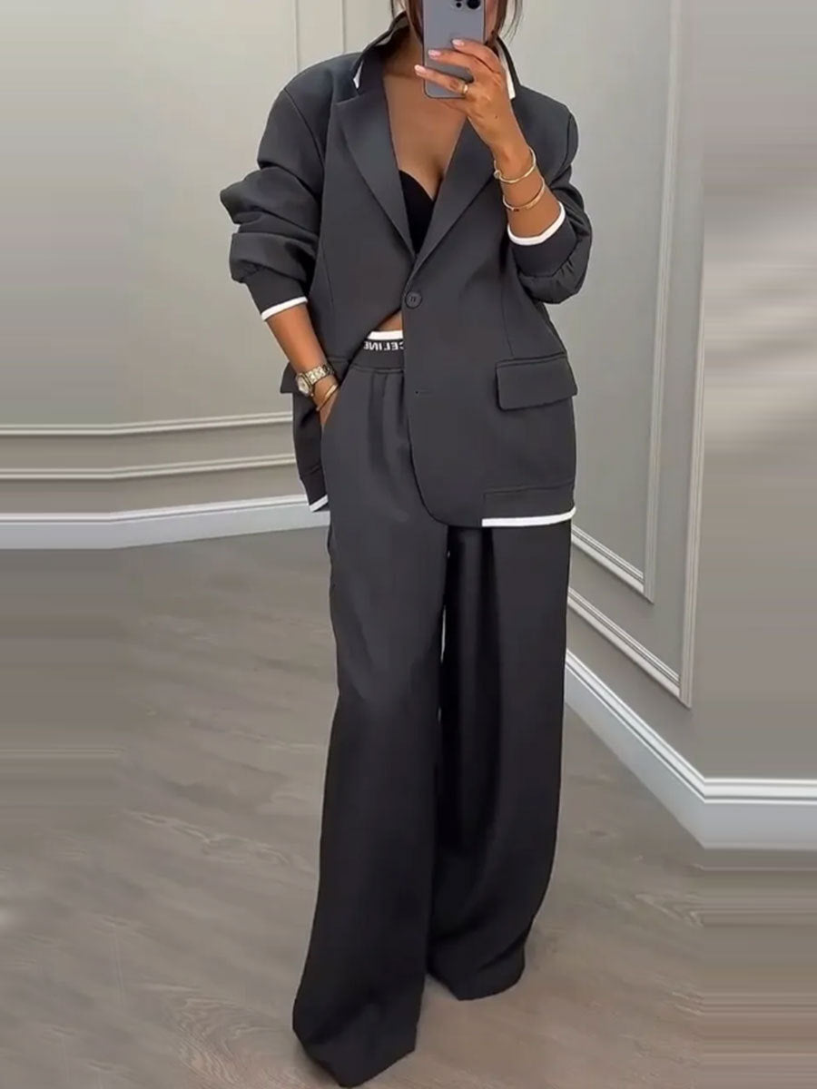 Damen elegantes Blazer- und Hose-Set mit weitem Schnitt und modernem Design Drune