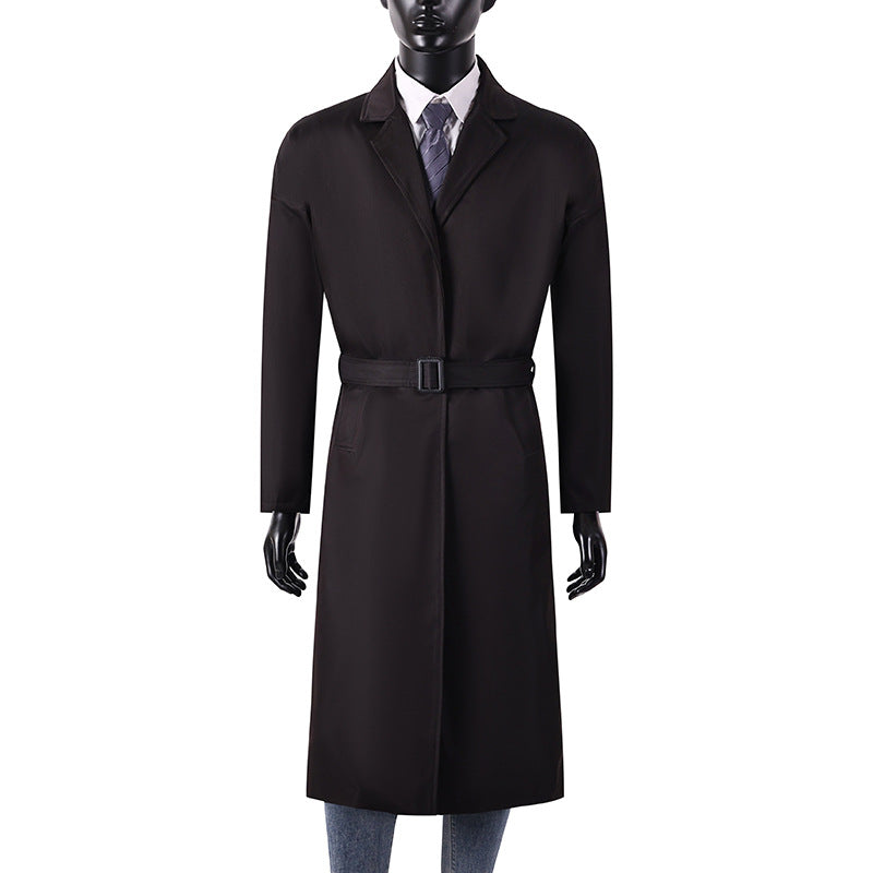 Herren Langer Minimalistischer Trenchcoat mit verdeckter Knopfleiste und Seitentaschen Drune