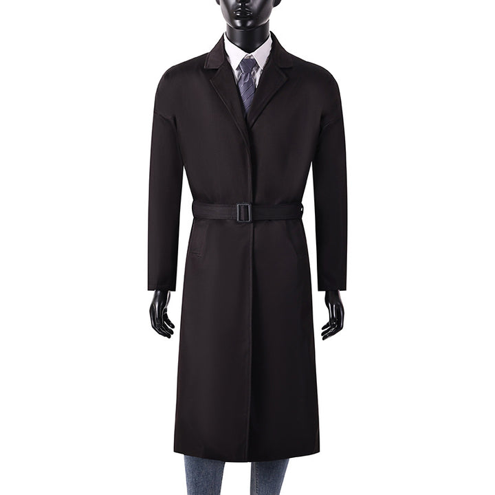 Herren Langer Minimalistischer Trenchcoat mit verdeckter Knopfleiste und Seitentaschen Drune