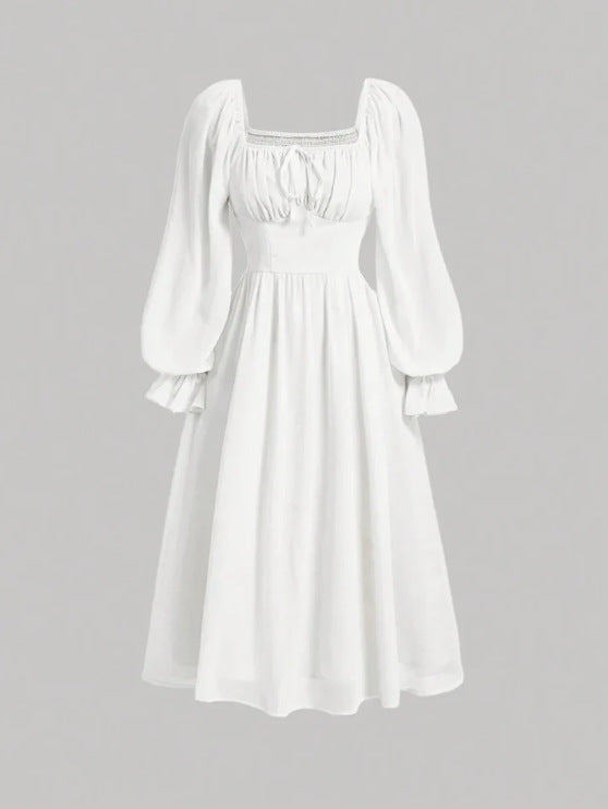 Damen Elegantes Midikleid mit Puffärmeln Drune