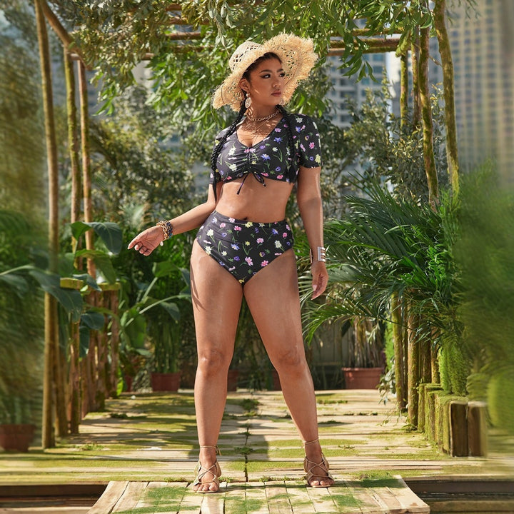 Damen Bikini-Set mit romantischen Rüschendetails und floralem Muster Drune