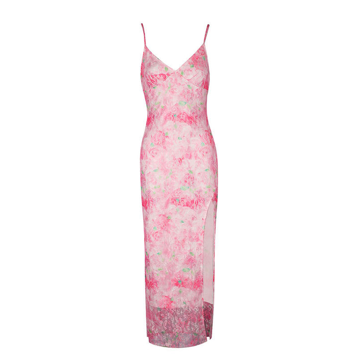 Damen elegantes Maxikleid mit floralem Muster und seitlichem Schlitz Drune