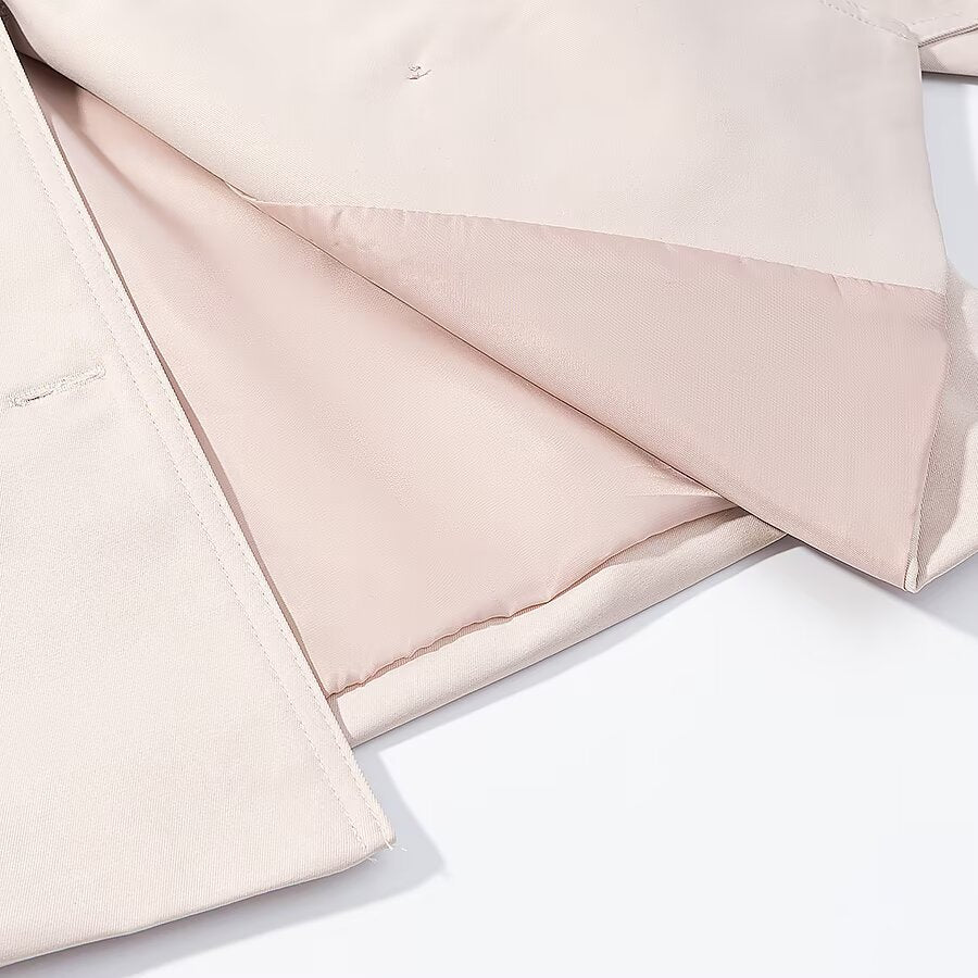 Damen Kurze zweireihige Trenchjacke mit hohem Stehkragen, Schulterklappen und Bindegürtel Drune