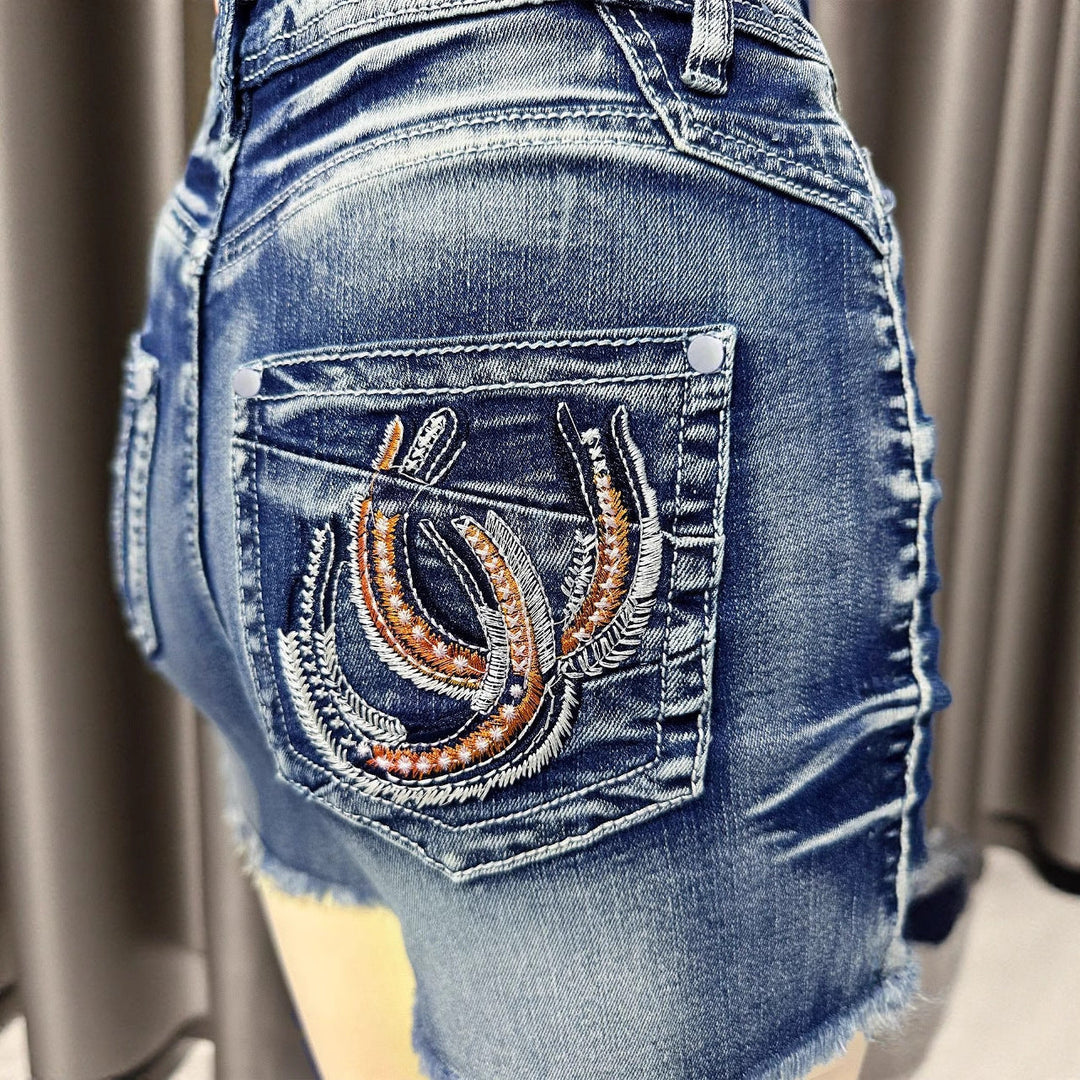 Damen Jeansshorts mit einzigartigem Stickmuster und lässigem Schnitt Drune