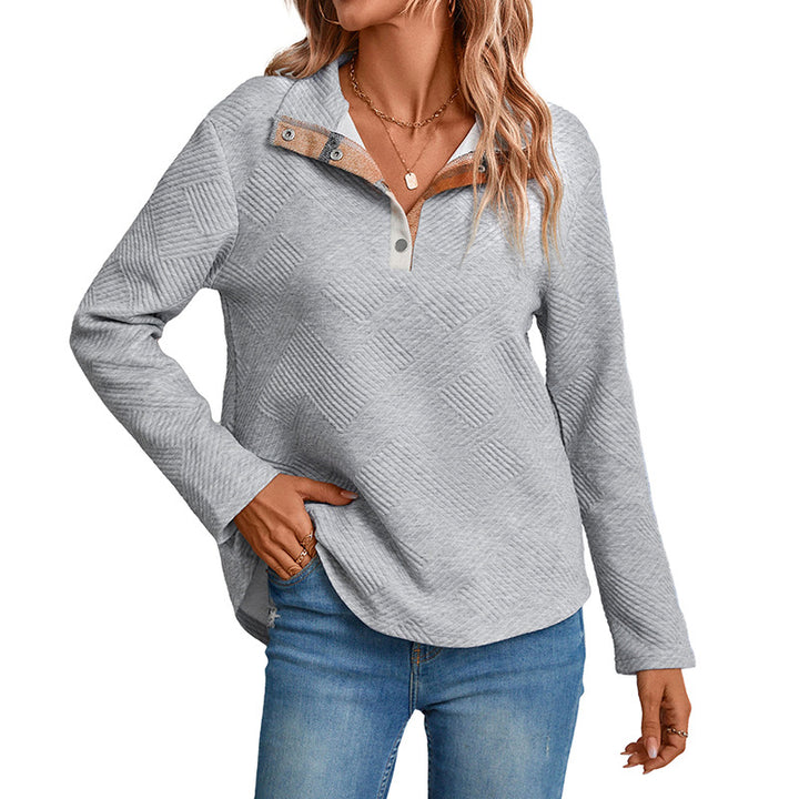 Damen Quilted-Textur Sweatshirt mit Halbkragen und Druckknopfleiste Drune
