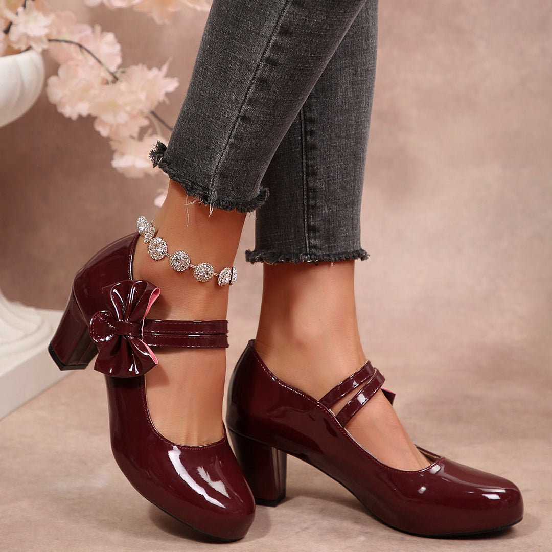 Damen elegante Lack-Pumps mit Schleifenverzierung Drune