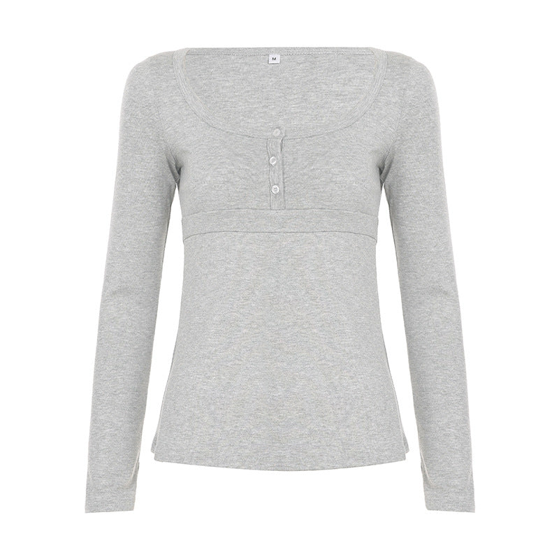 Damen nan tailliertes Still-Longsleeve mit Knopfleiste, Unterbrustnaht und elastischem Jersey Drune