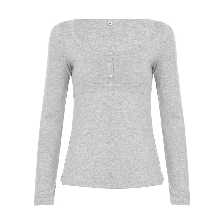 Damen nan tailliertes Still-Longsleeve mit Knopfleiste, Unterbrustnaht und elastischem Jersey Drune