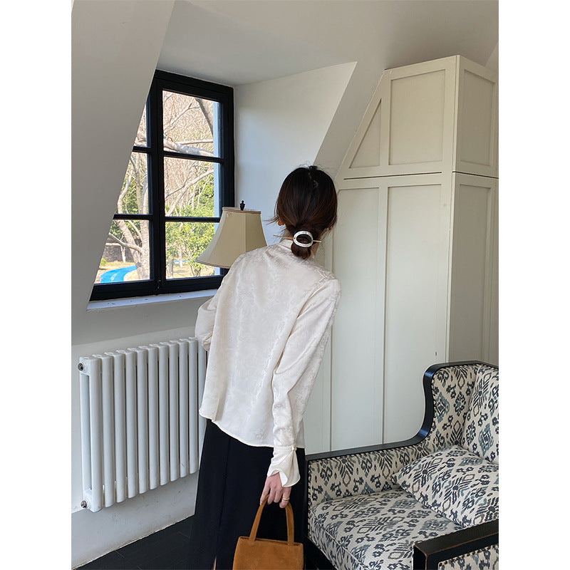 Damen elegante Bluse mit Knopfdetails und ausgefallenem Kragen Drune