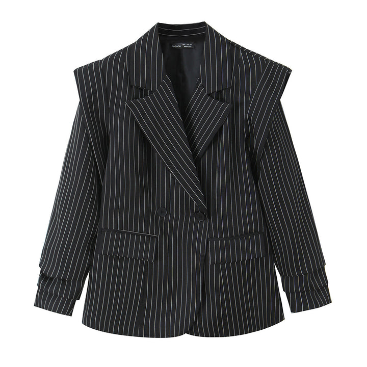Damen Doppelreihiger Oversize-Blazer mit Nadelstreifen und markanten Schulterpolstern Drune