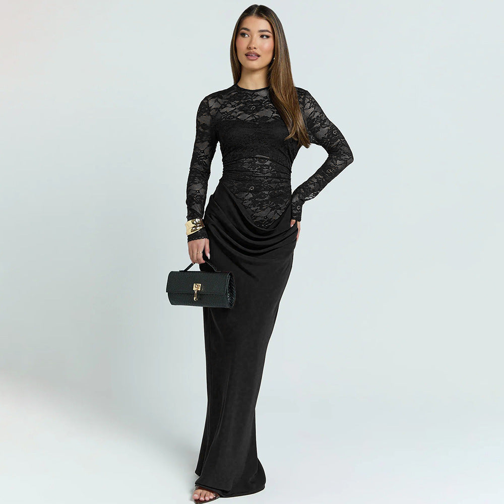 Damen Elegantes Spitzenmaxikleid mit taillierter Silhouette Drune