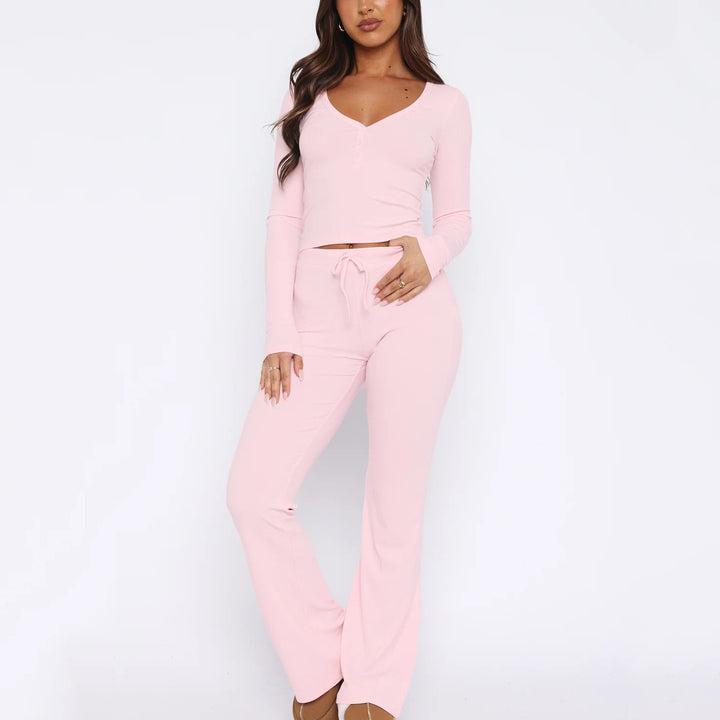 Damen Hochwertiges und stylisches Lounge-Set mit Knopfleiste Drune