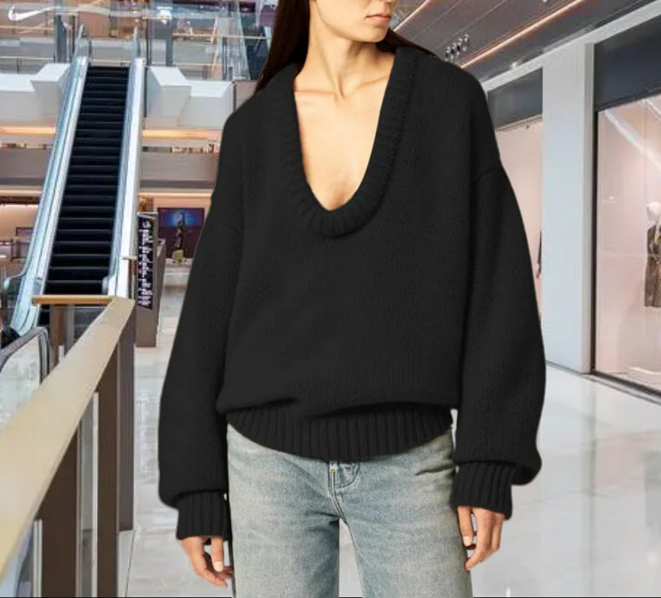 Damen Strickpullover mit V-Ausschnitt und lässigem Schnitt Drune