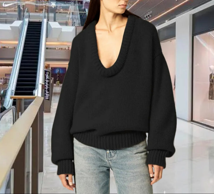 Damen Strickpullover mit V-Ausschnitt und lässigem Schnitt Drune