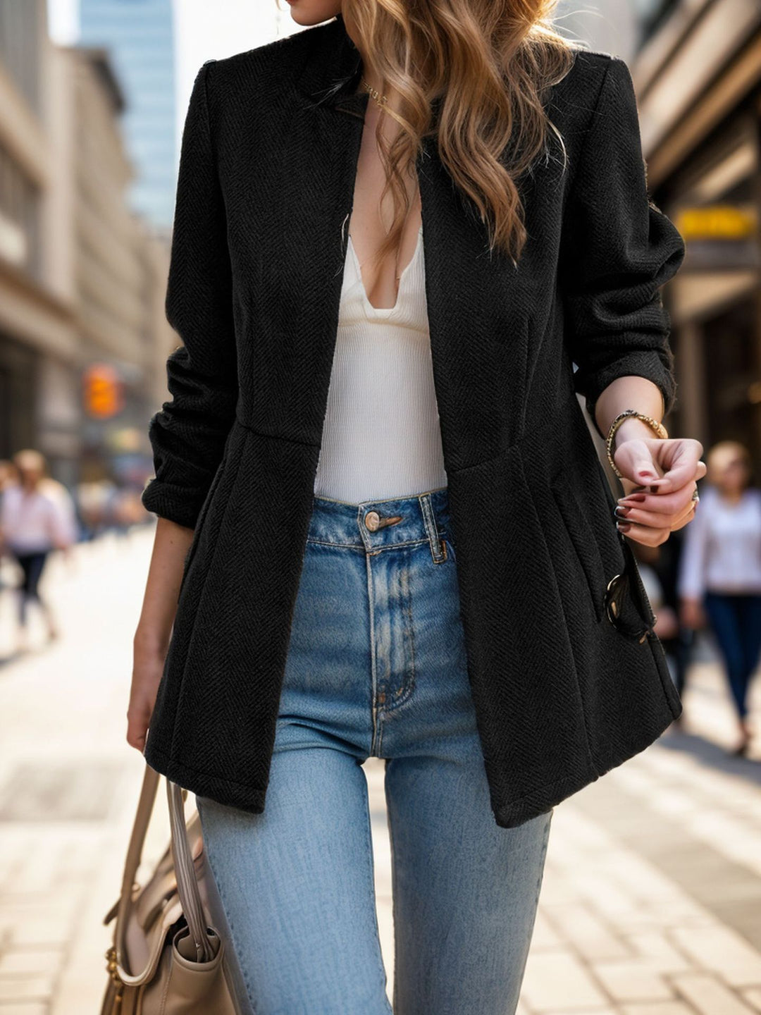 Damen eleganter Blazer mit Wabenstruktur und tailliertem Schnitt Drune