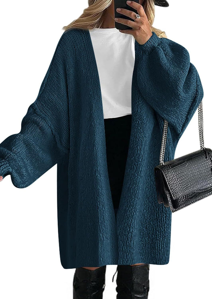 Damen Oversize Strickcardigan mit weiten Ballonärmeln und offener Front Drune
