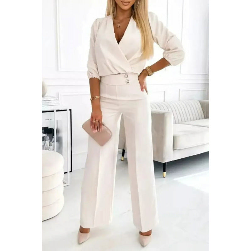 Damen elegantes Jumpsuit mit weiten Beinen Drune