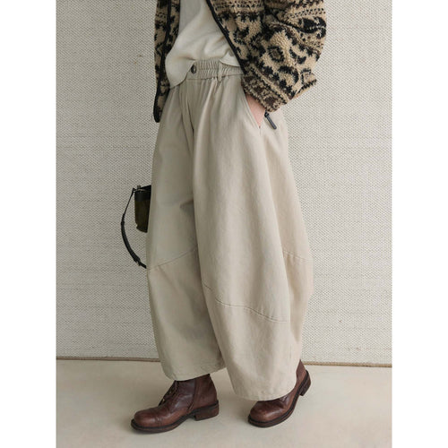 Damen Weite Culotte-Hose aus Baumwollmix mit hohem Elastbund und Bundknopf Drune