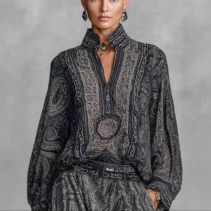 Damen Fließendes Boho-Zweiteiler-Set mit weiter Tunika und Haremshose im Paisley-Design Drune