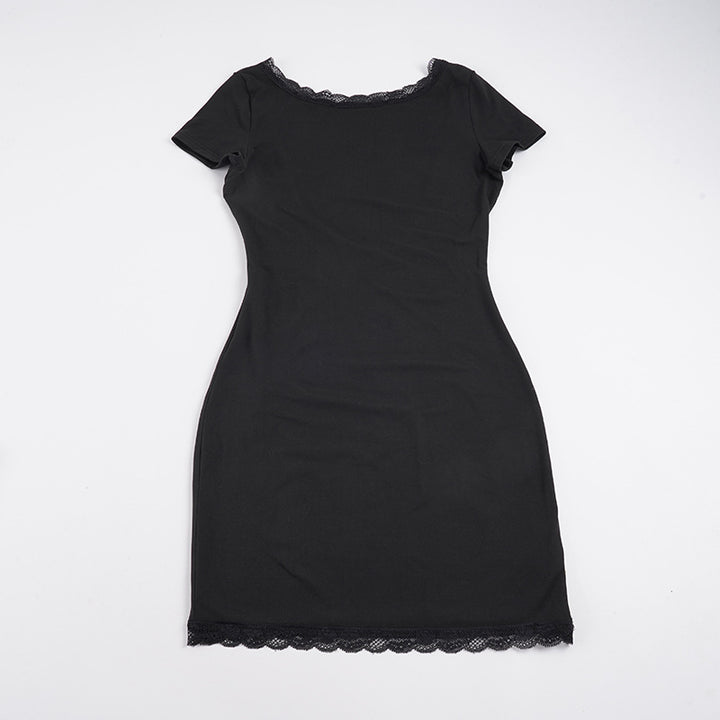 Damen Schickes Kurzarmkleid mit Spitzenbordüre Drune