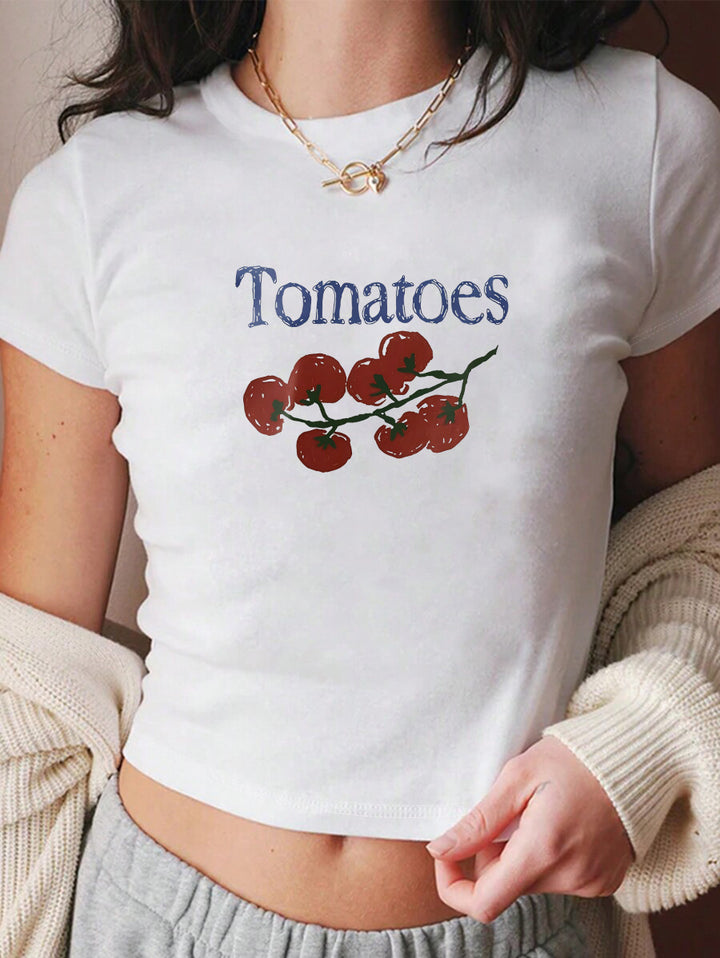Damen Crop-T-Shirt mit kreativem Tomatenmotiv Drune