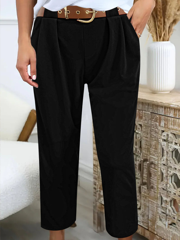Damen elegante High-Waist Hose mit dekorativen Falten und praktischen Taschen Drune