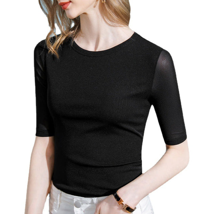 Damen Figurbetontes Shirt mit transparenten Ärmeln und elegantem Design Drune