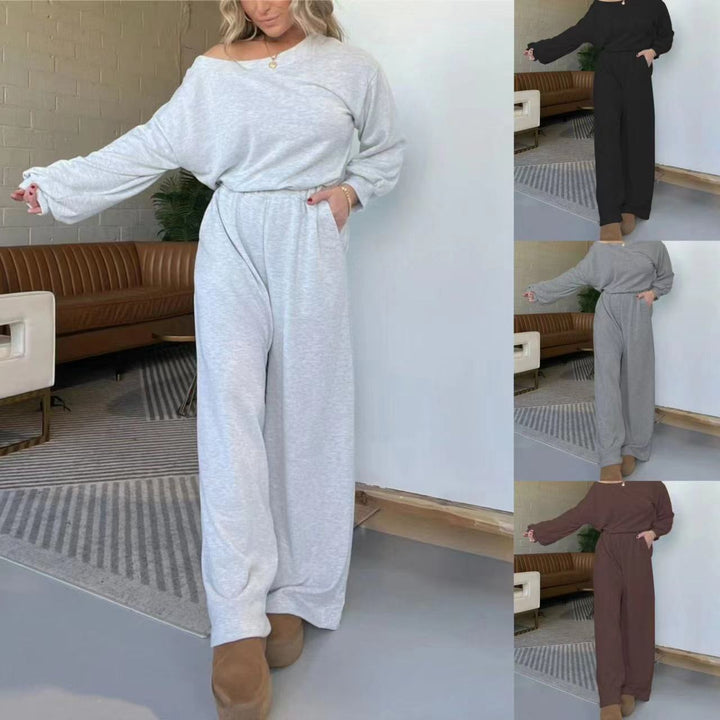 Damen Komfortabler Jumpsuit mit weit geschnittenen Beinen und tiefem Ausschnitt Drune
