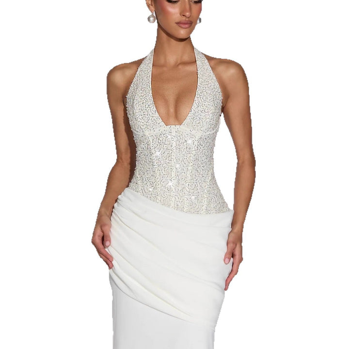 Damen Elegantes Abendkleid mit schimmerndem Oberteil und fließendem Rock Drune
